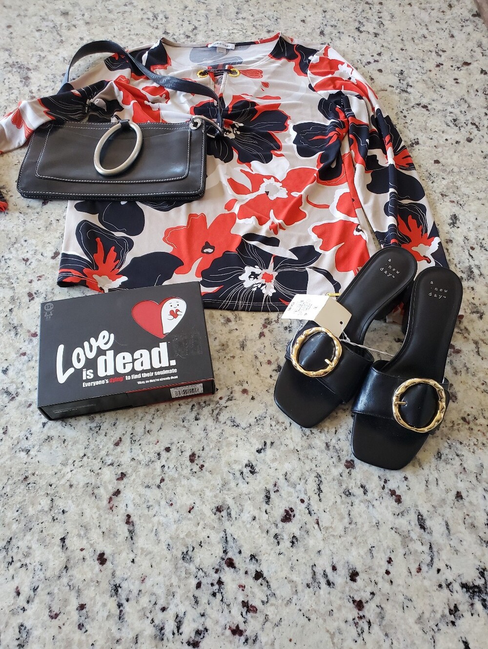 NWT A New Day Sandals, Vintage DKNY Bag, & Calvin Klein Floral Blouse Bundle